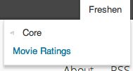 WordPress admin bar showing the Freshen menu expanded with a new Movie Ratings child item